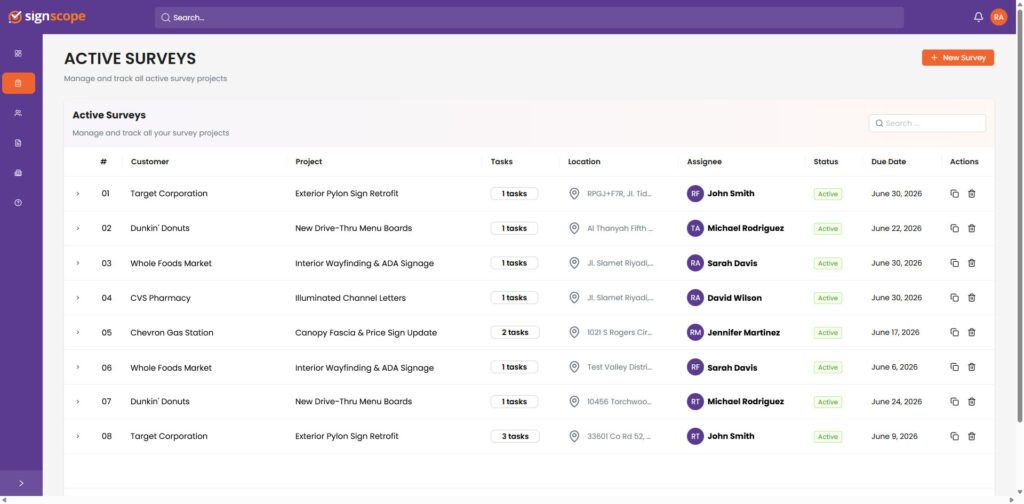 Organizing and managing multiple site survey forms in one place using the SignScope Pro 